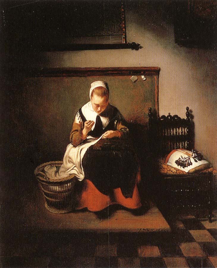 A Young Woman Sewing